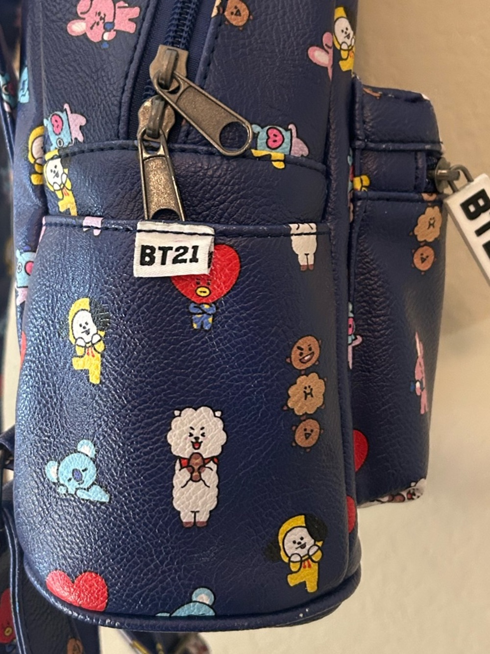 BT21 Girls Mini Backpack Navy Blue Character Print Faux Leather - Picture 4 of 8